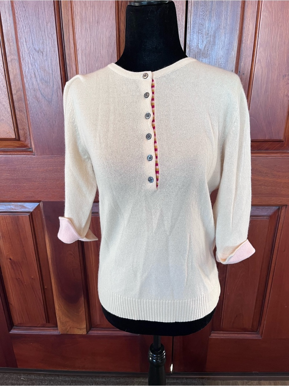 N.Peal Cashmere Women Henley Style Sweater 3/4 Sleeve British Jumper Luxury M